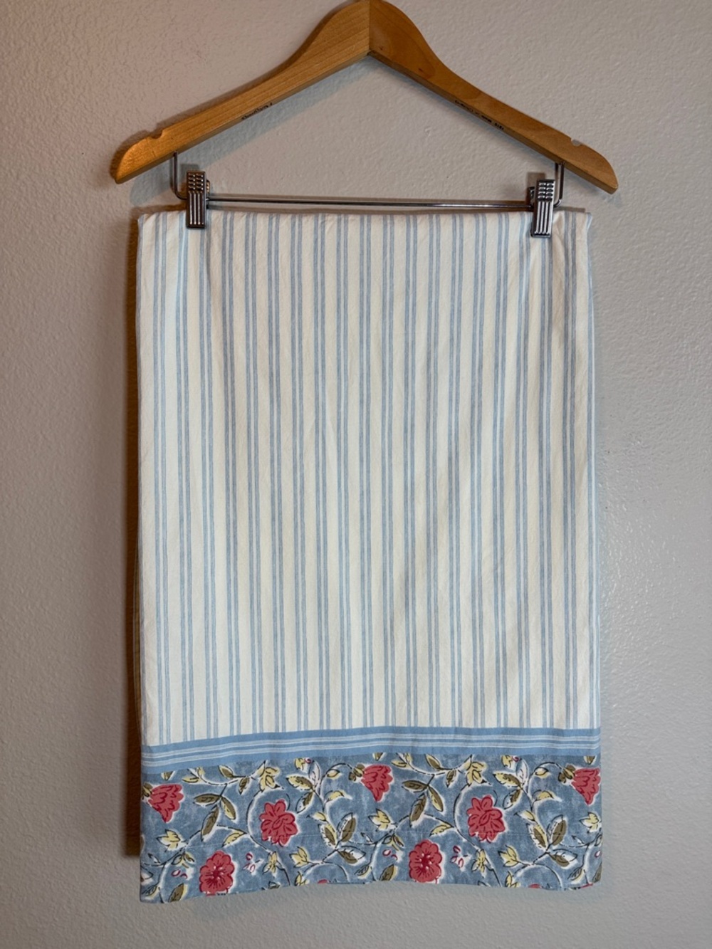 Vintage Laura Ashley Lifestyle Twin Flat Sheet Floral Blue Stripe 100% Cotton